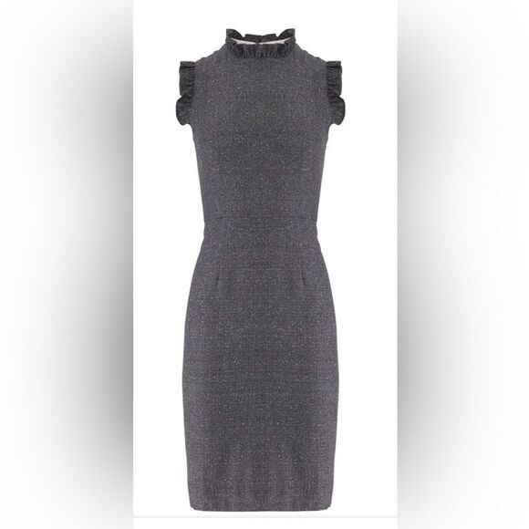 Rebecca Taylor Grey Ruffle Wool Silk Dress Size 2 - Picture 4 of 5